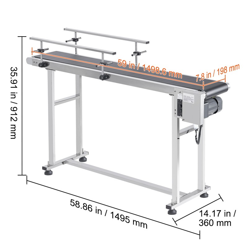 VEVOR Belt Conveyor PVC Stainless Steel Belt Conveyor 59"x7.8" Double Guardrail gallery