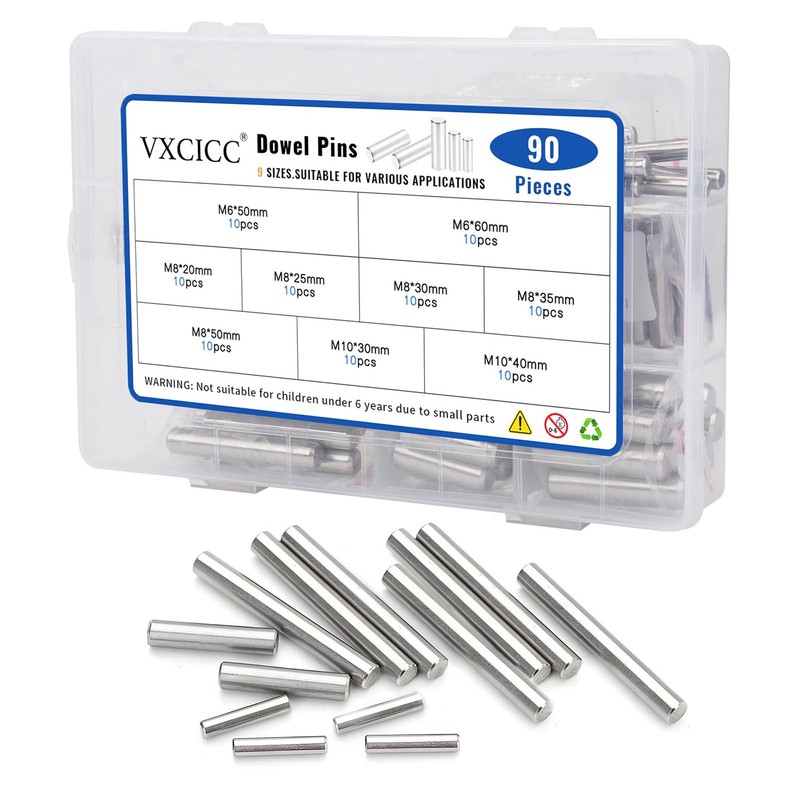 90 PCS Stainless Steel Dowel Pins Assortment Kit M6 M8 M10 Shelf Pegs