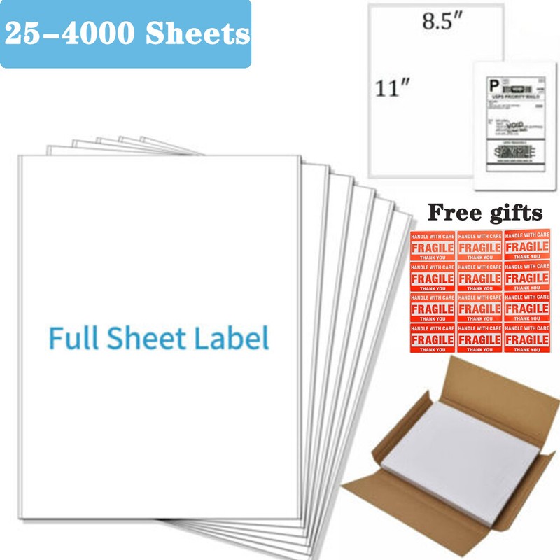 100 Full Sheet Shipping Labels 8.5x11 Self Adhesive Blank Paper for Laser/Inkjet gallery