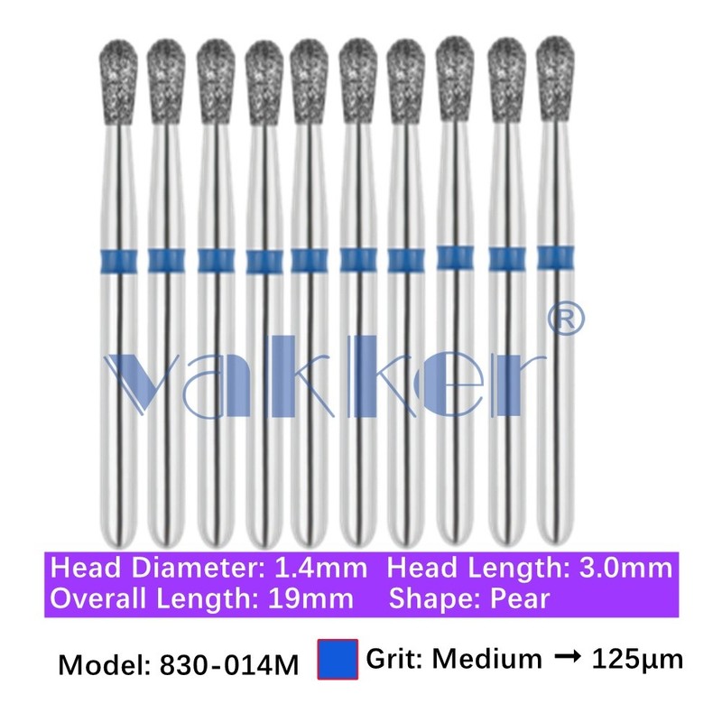 10/Pk Dental Pear Diamond Burs 830-014M FG Friction Grip Polish Burs Medium Grit