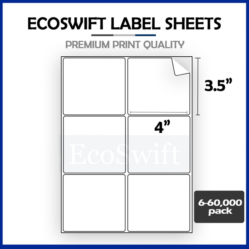 6-60,000 4 x 3 1/3 «EcoSwift» Laser Address Shipping Adhesive Labels 6 per sheet