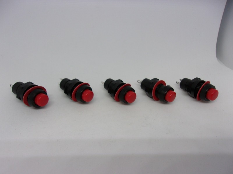 5x Pack Lot 1A 250V AC 10mm 2 Pins Red Push Power Switch Button Momentary Reset