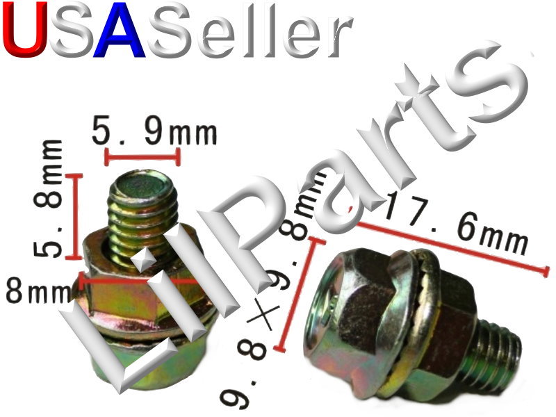 Yellow Zinc Annodized 6mm Hex Flange Bolt & Nut M6 x 1.0 Metric Fender Body