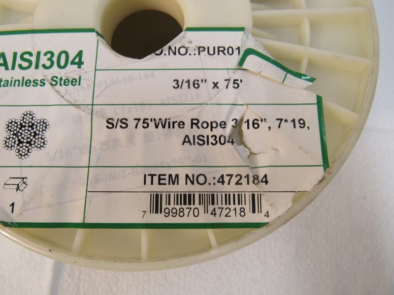 Stainless Steel Wire Rope Cable 3/16" 7*19 x 75' Spool gallery