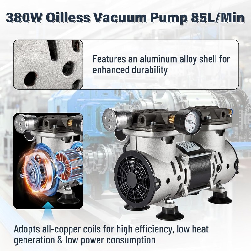 380W 85 L/min Lab Vacuum Pump Oil Free Oilless Vacuum Pump W/ Pressure Gauge New gallery