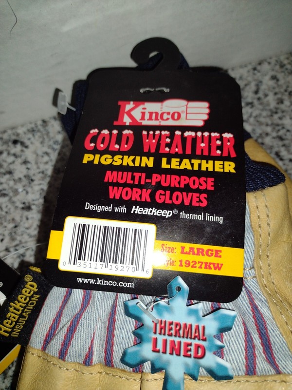 Work Gloves -Pigskin Leather. Warm Winter Thermal HeatKeep Kinco 1927KW. NEW gallery