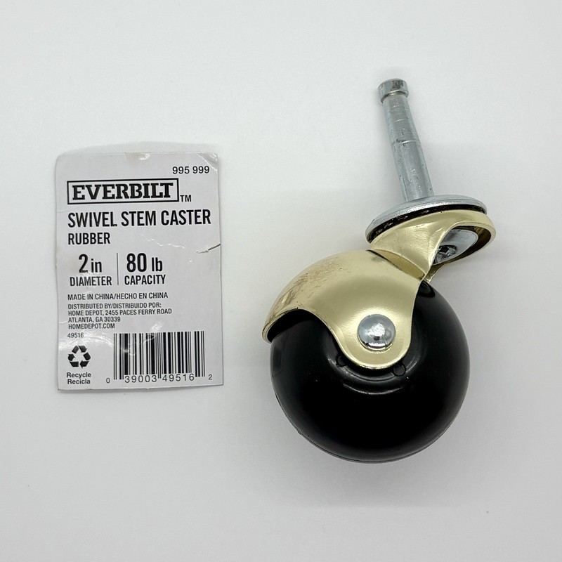 Everbilt 2in Black Rubber Brass Hooded Ball Swivel Stem Caster w/80 lb. Rating