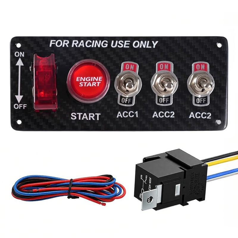 5In1 Carbon Fiber 12V LED Toggle Racing Car Ignition Switch Panel
