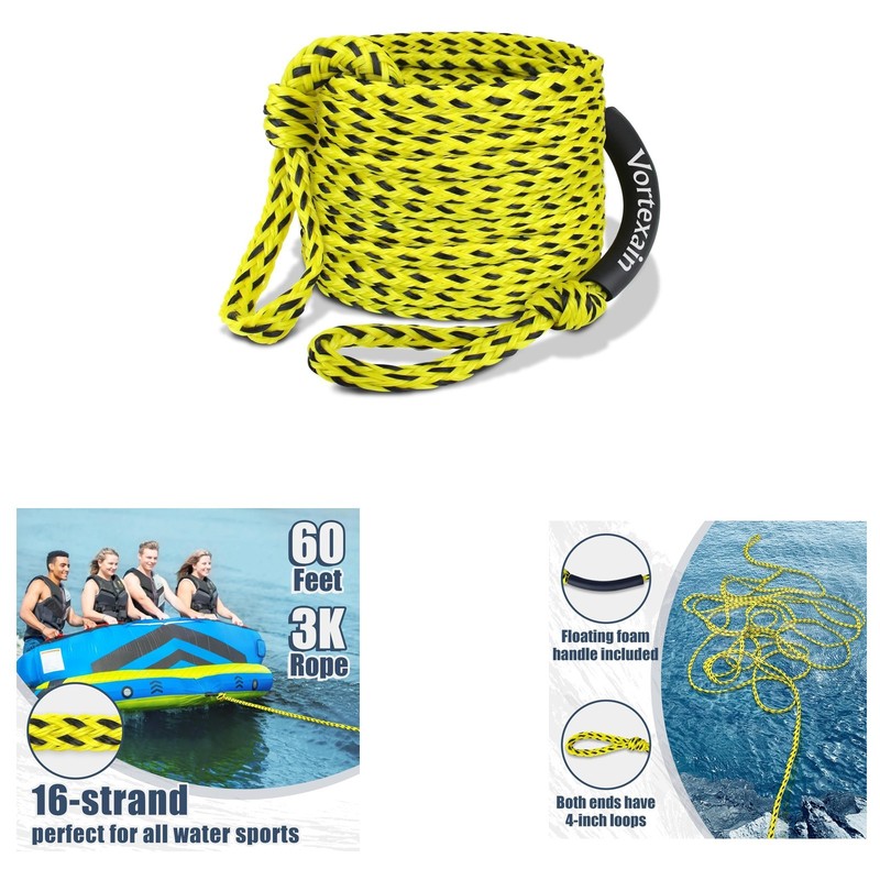 Boat Tow Rope 60ft 3K 1-3 Riders Floating Water Sports Accessories