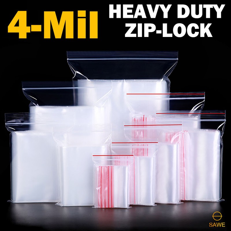 SAWE Plastic Reclosable Zip Lock HEAVY-DUTY 4 Mil Resealable Zipper Seal Bags