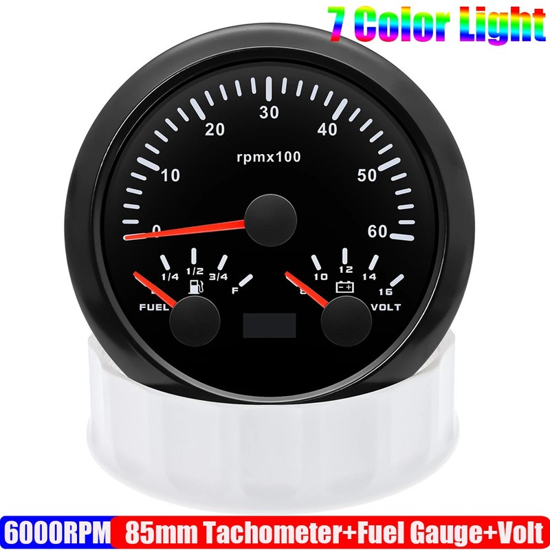 85mm Gauge 3 IN 1 Tachometer Fuel Level Guage Voltage Sensor 0-190 ohm Car Boat gallery