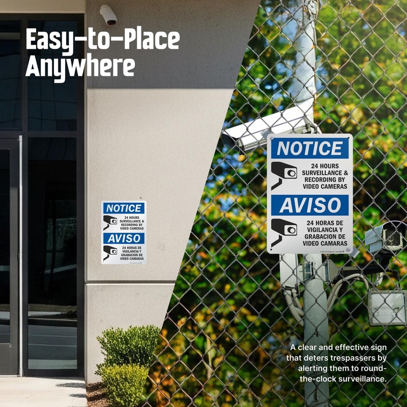 "Notice - 24 Hours Surveillance By Video Cameras" Bilingual Sign By | 10" x 1... gallery
