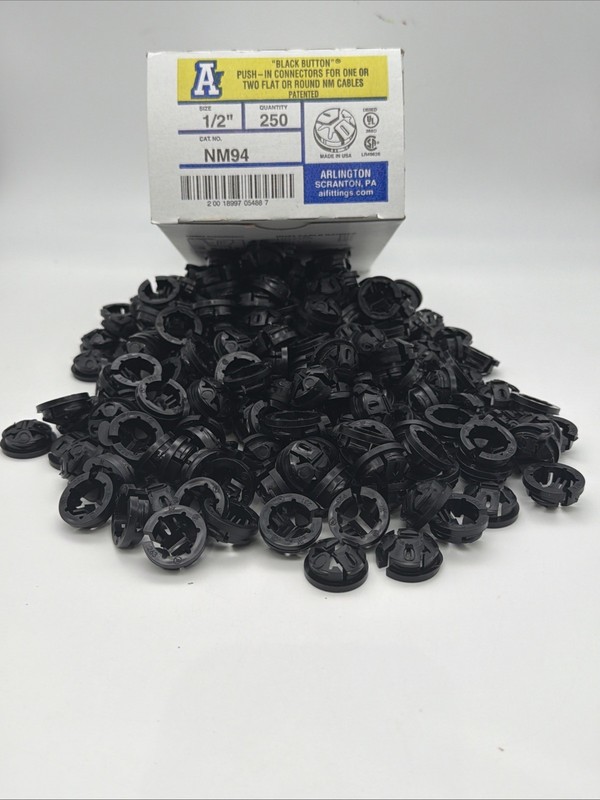 ARLINGTON NM94 1/2” NM CABLE CONNECTORS PUSH-IN ROMEX CLAMP 250 PACK NEW gallery