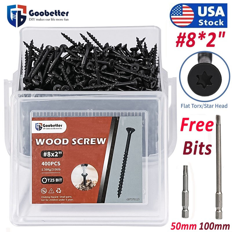 400pcs #8 x 2 Deck Screws T25 Torx Drive Self Tapping Wood Screw Exterior Screws