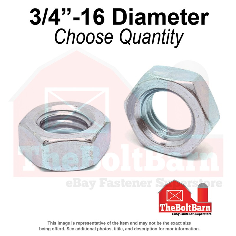 3/4″-16 Grade A Hex Jam Nuts Zinc Clear Fine Thread (Pick Quantity)