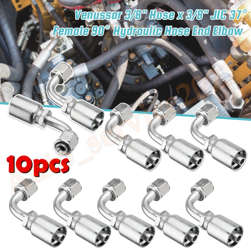 10X 3/8″ JIC 37° Female 90° Hydraulic Hose End Elbow Crimp Fitting For 3/8″ I.D