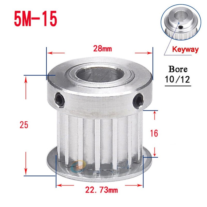 HTD-5M 15T~80T Timing Belt Pulley With Step/Keyway, Bore 8~25mm Teeth Width 16mm