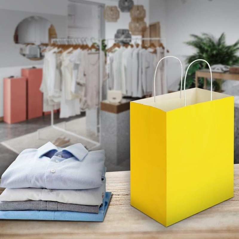100 Pack 8x4.75x10 Inch Medium Yellow Kraft Paper Bags with Handles Bulk for ... gallery