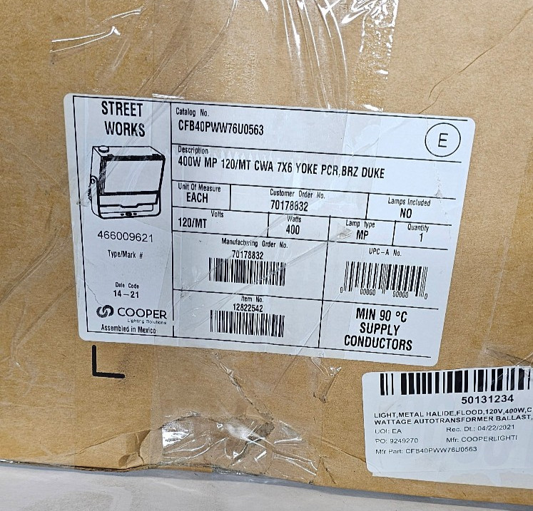 New Cooper Lighting 400W HID Outdoor Commercial Flood Light Fixture, IP67, 120V gallery
