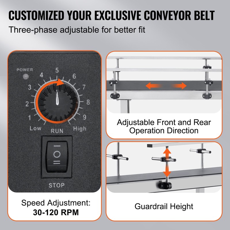 VEVOR Belt Conveyor PVC Stainless Steel Belt Conveyor 59"x7.8" Double Guardrail gallery