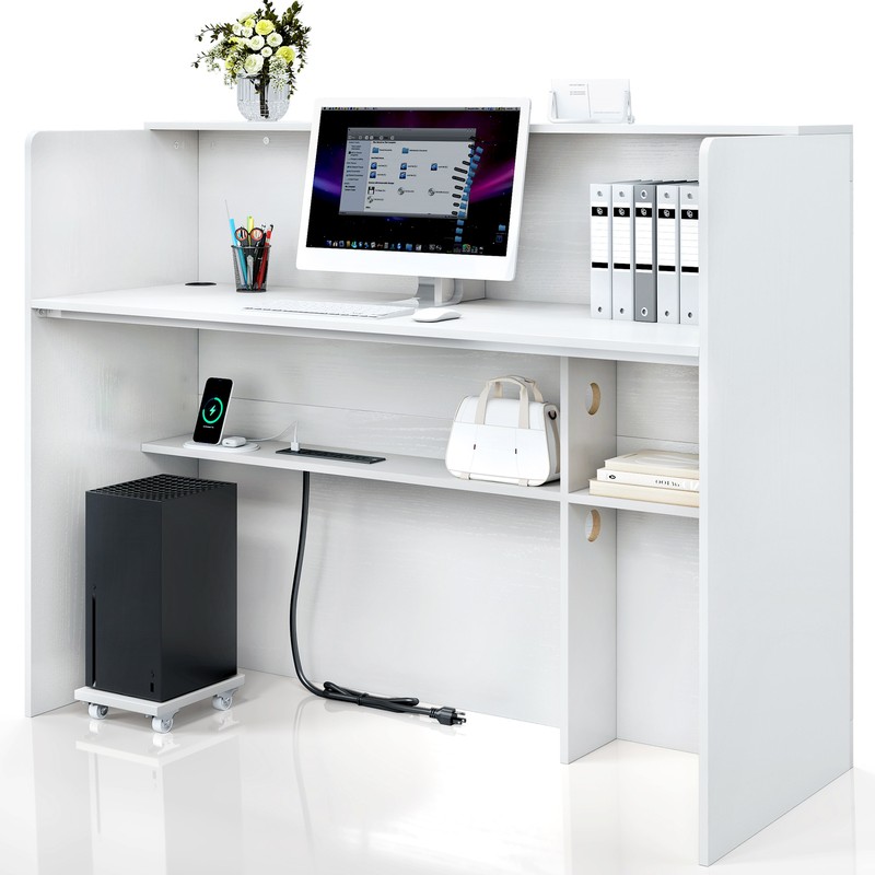 Modern 55″ LED Light Reception Desk with Counter Salon Front Desk Retail Table