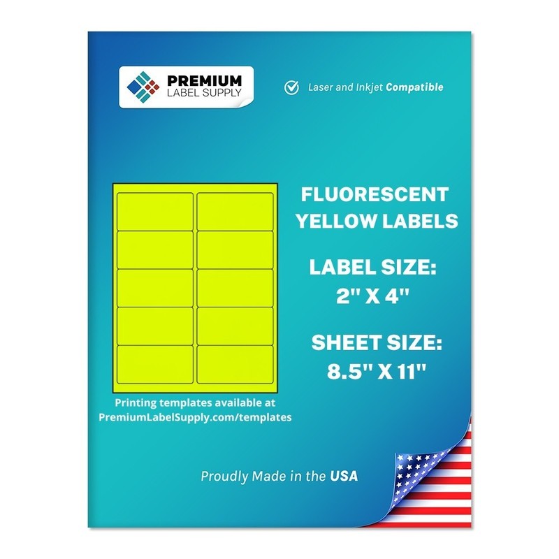 5000 Fluorescent Yellow 2″ x 4″ Neon Color Address Labels 10 per sheet
