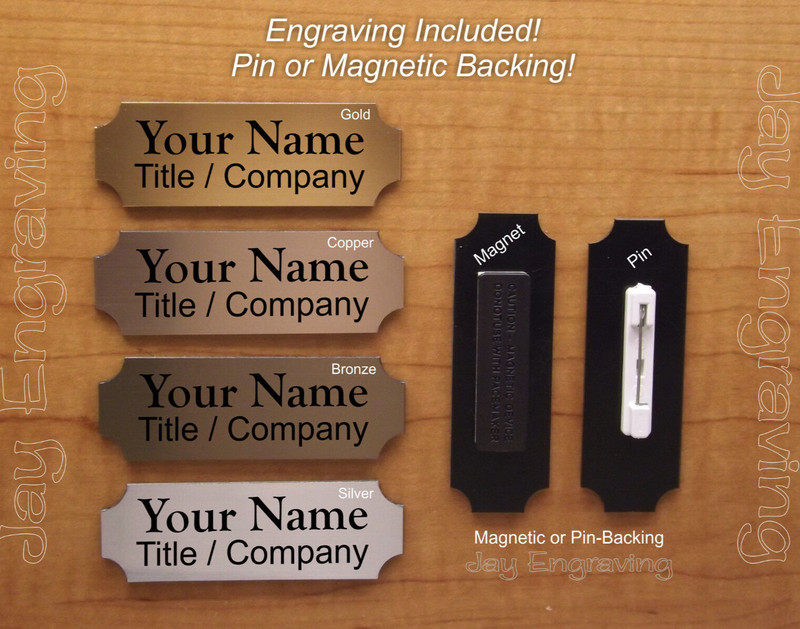 Custom Engraved 1×3 Brushed Finish Name Tag Badge w/ Pin or Magnet Attachment