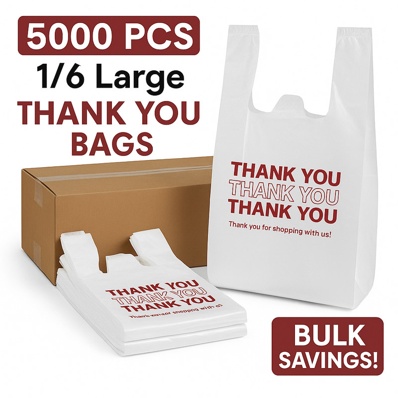 5000 0.59 Mil Heavy Duty Thank You Bags 1/6 Large 21x6.5x11.5 Retail gallery