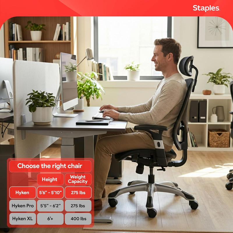 Hyken Ergonomic Task Chair, Mesh, Ergonomic, Lumbar Support, Swivel, Black gallery
