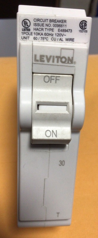 Leviton LB130-T 30A.120V Plug-On Branch Circuit Breaker, Thermal Magnetic