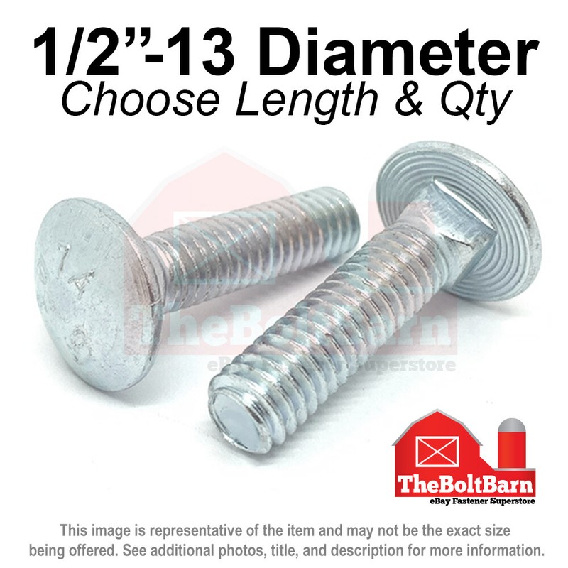 1/2″-13 Grade A 307A Full Thread Square Carriage Bolts Zinc (Pick Length & Qty)