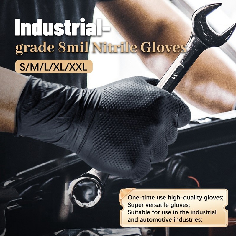 GP Craft Black Nitrile Gloves 8Mil Diamond Grip Disposable Latex-Free 1000/Case gallery