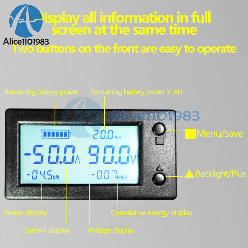 DC 0-300V 50A/100/200/400A LCD Hall Effect Coulometer Voltmeter Ammeter Sensor gallery