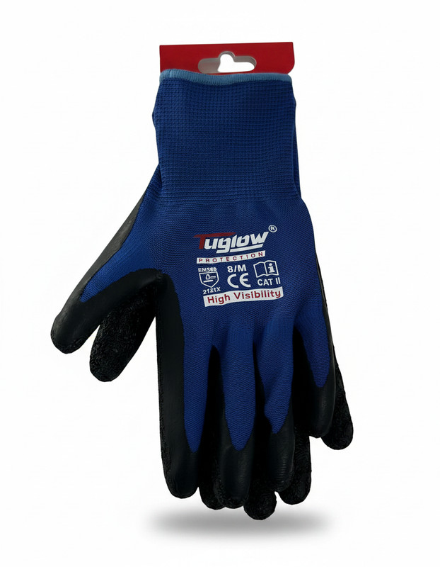 12 Pair Gasoline Blue/Black Safety Gloves Latex Coated Grip Cut Resistant gallery