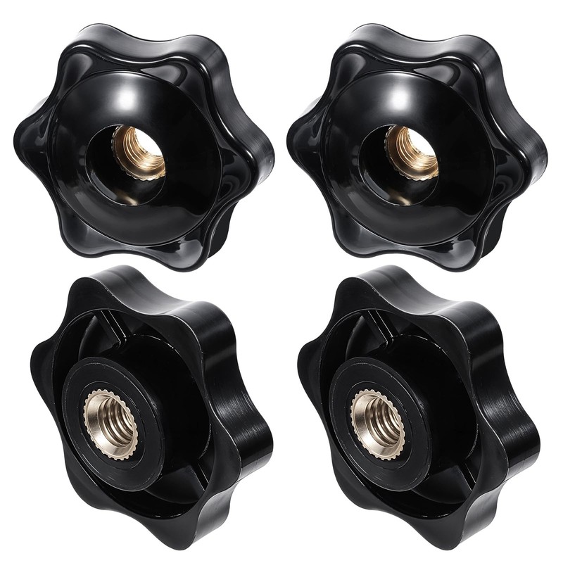 4 PCS 6 Star Knobs, Black Nylon Screw-On Type Thru Threaded Knob Nuts, M6 Hex…