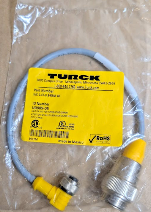 Turck WK 4.4T-0.3-RSM 40 Cordset, M12 RA Female / 7/8″ Male, U0889-05 (New)