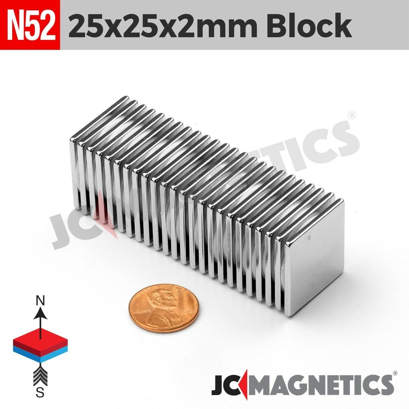 25mm x 25mm x 2mm N52 Thin Strong Rare Earth Neodymium Magnet Block 25x25x2mm