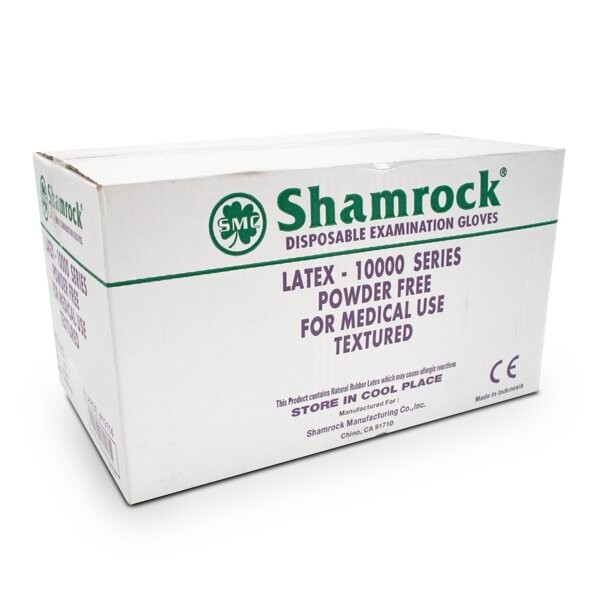 Shamrock Powder Free Textured Latex Gloves - Size Small Case Pack of 1000 Gloves