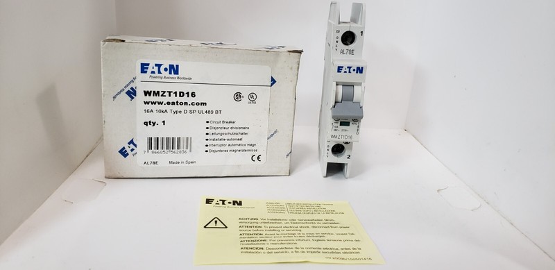 EATON WMZT1D16 CIRCUIT BREAKER, 1 POLE, 16A, 277V, 10kA, TYPE D, NIB