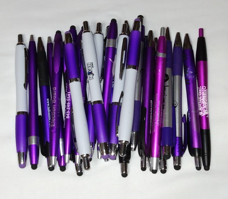 30ct Mixed Lot Misprint Retractable Click Pens w/Stylus: PURPLE/ VIOLET/LAVENDER gallery