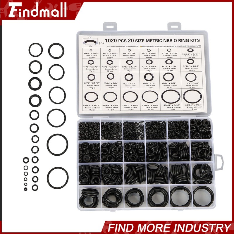 1020 Pcs O Ring Kit 20 Size Nitrile Rubber Oring Assortment Set Resist Oil&Heat