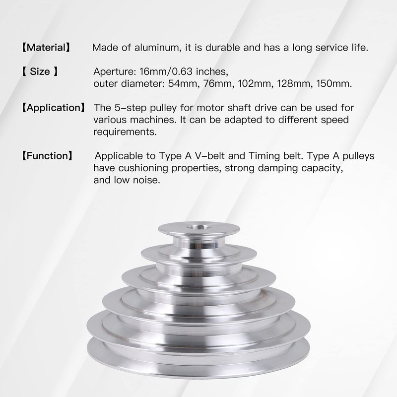 16mm Bore 54150mm OD Aluminum 5 Slot A Type 5 Step Pulley 12.7mm Belt Width gallery