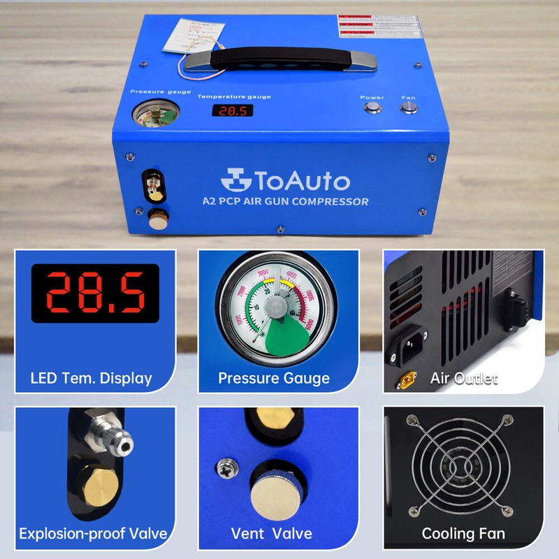 TOAUTO PCP Air Compressor 4500PSI 12V/110V Auto-Stop Airgun High Pressure Pump gallery