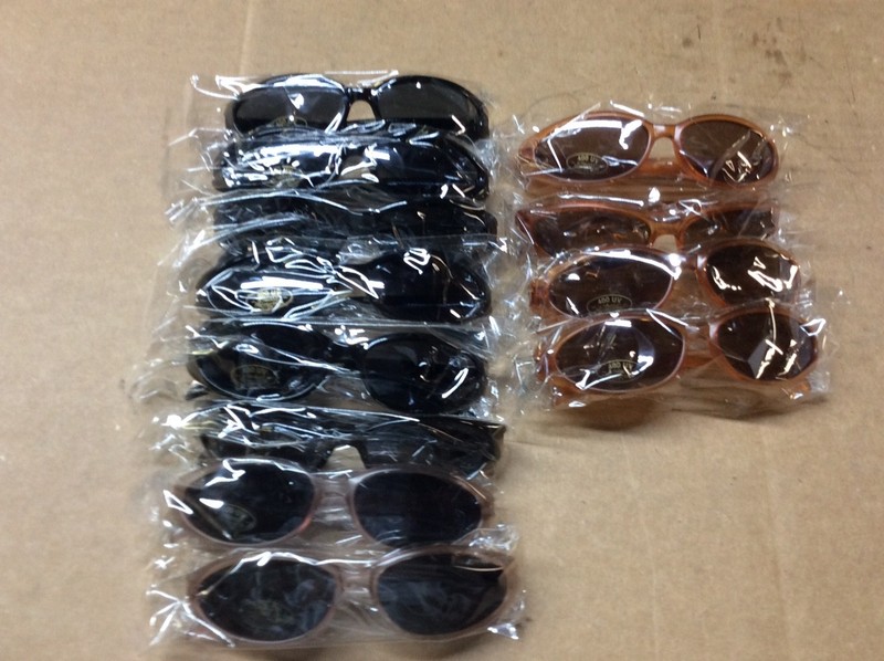 NEW ASSORTED BOX OF SUNGLASSES SUN GLASSES SET OF 12 GLASS COLORED SMALL LENS