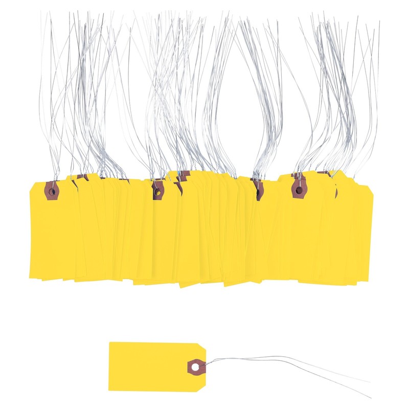 100 Yellow Tags with Wire 3 1/4″ x 1 5/8″ Size 2 Inventory Shipping Hang Tag