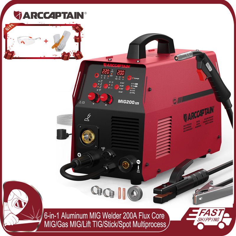 ARCCAPTAIN 200A Aluminum MIG Welder 6 in 1 Flux Core MIG/Gas MIG/Lift TIG/Stick