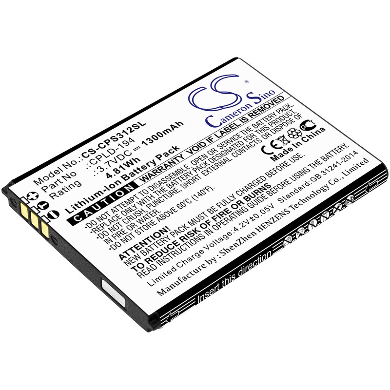 1300mAh / 4.81Wh Battery for Coolpad 3312A,Snap P/N: CPLD-194