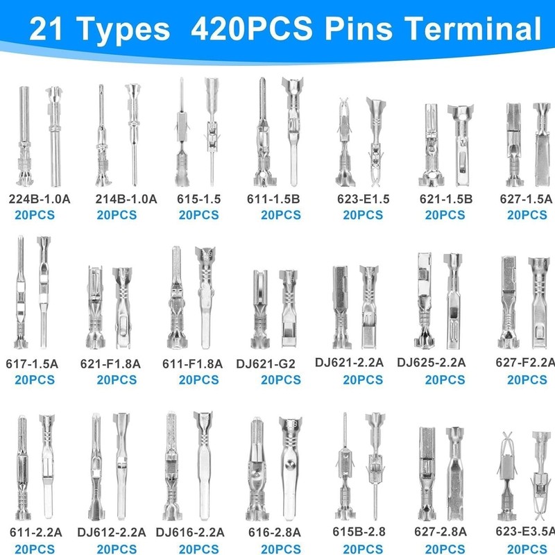 420PCS Connector Pins 21 Types Electrical Wire Terminal Kit 18PCS Extractor Tool gallery