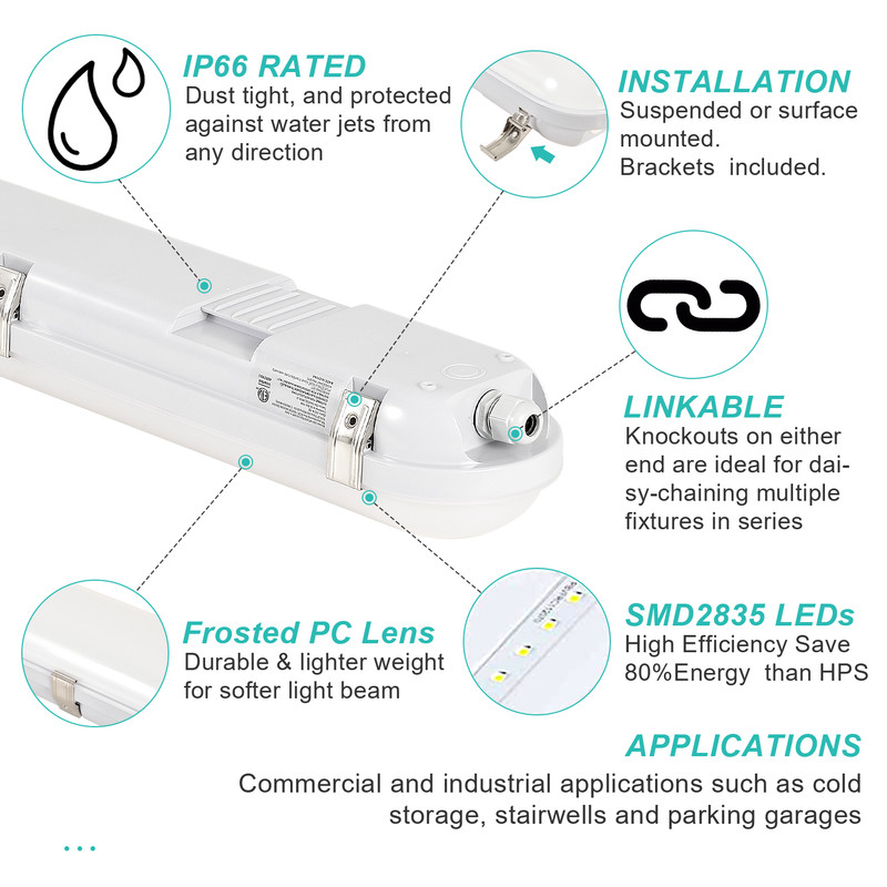 6PACK 4FT LED Vapor Tight Light 3CCT Vapor Proof Light 40W/50W/60W Selectable gallery