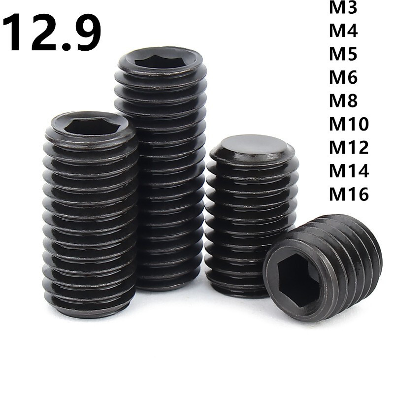 Black Steel 12.9 Hex Socket Set Screws Flat Point Grub Screws M3 – M16